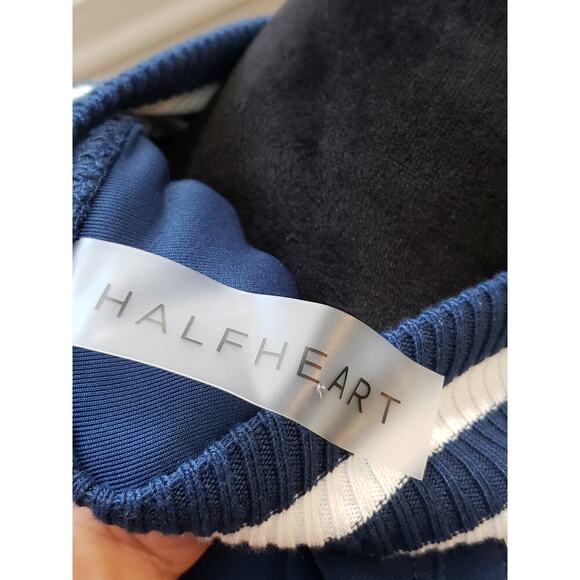 Half Heart Track Jacket Womens M Navy Ribbed Hem & Cuff Cold Shoulder Zip Front - Picture 3 of 13